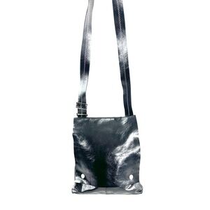 Almas Black Leather Flap Medium Saddle Crossbody Shoulder Bag Made Argentina